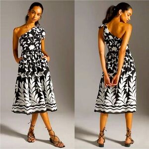 Anthropologie Black and White One Shoulder Dress